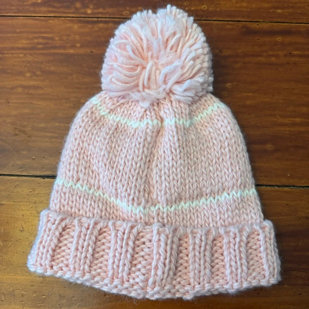 Bits & Bows Big Sis Bobble Hat Pink Knit Pom Beanie Toddler 12-36 Months